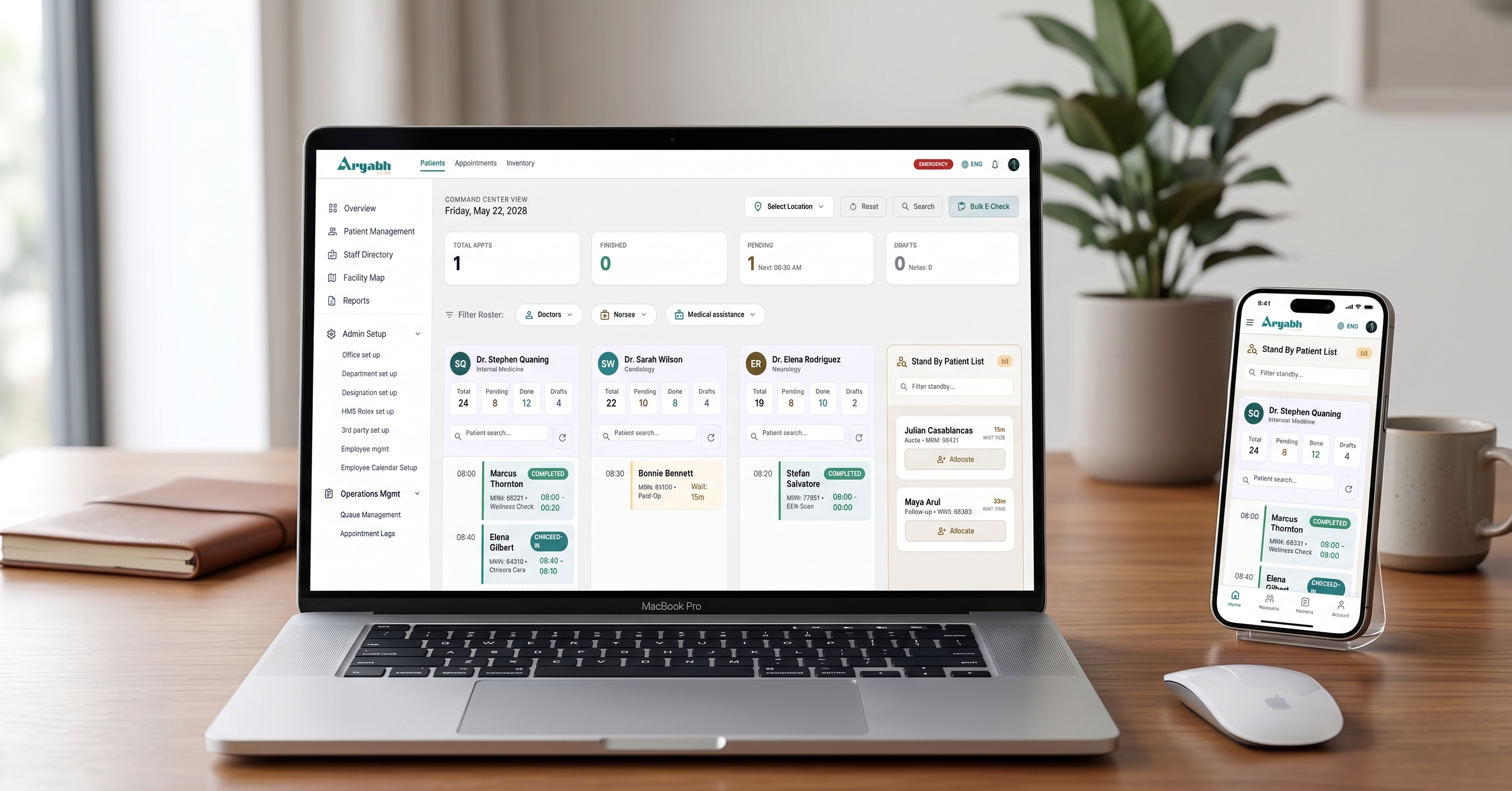 Clinicians using a hospital management platform